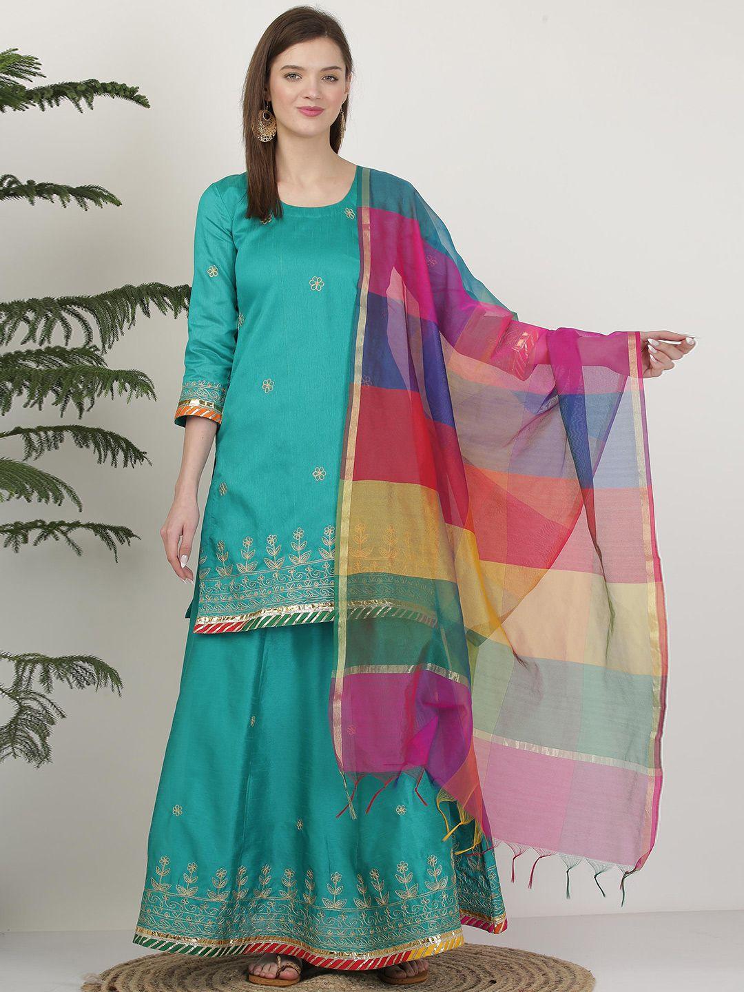 kaanchie nanggia embroidered thread work silk ready to wear lehenga & blouse with dupatta