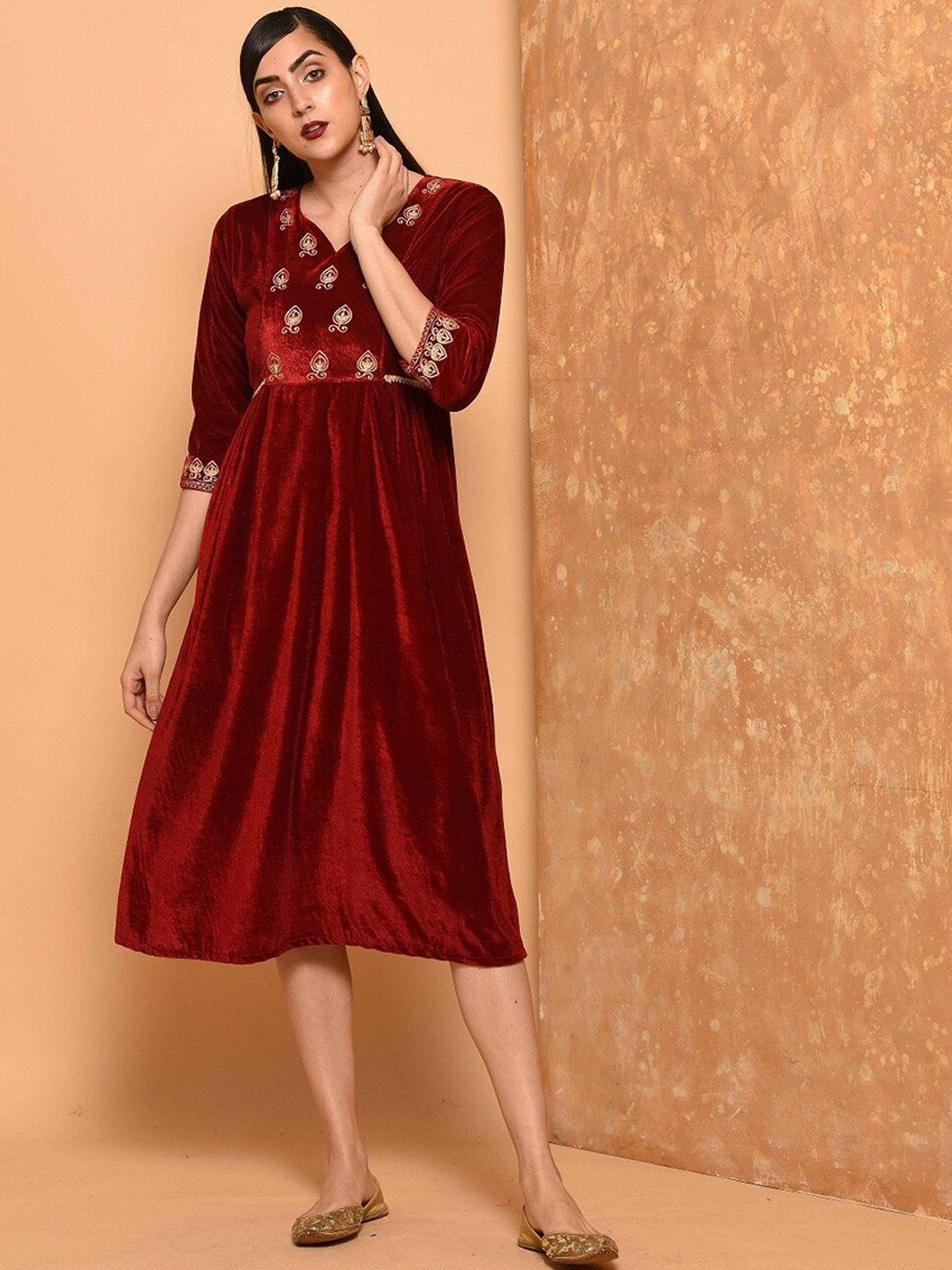 kaanchie nanggia ethnic motifs embroidered fit & flare dress