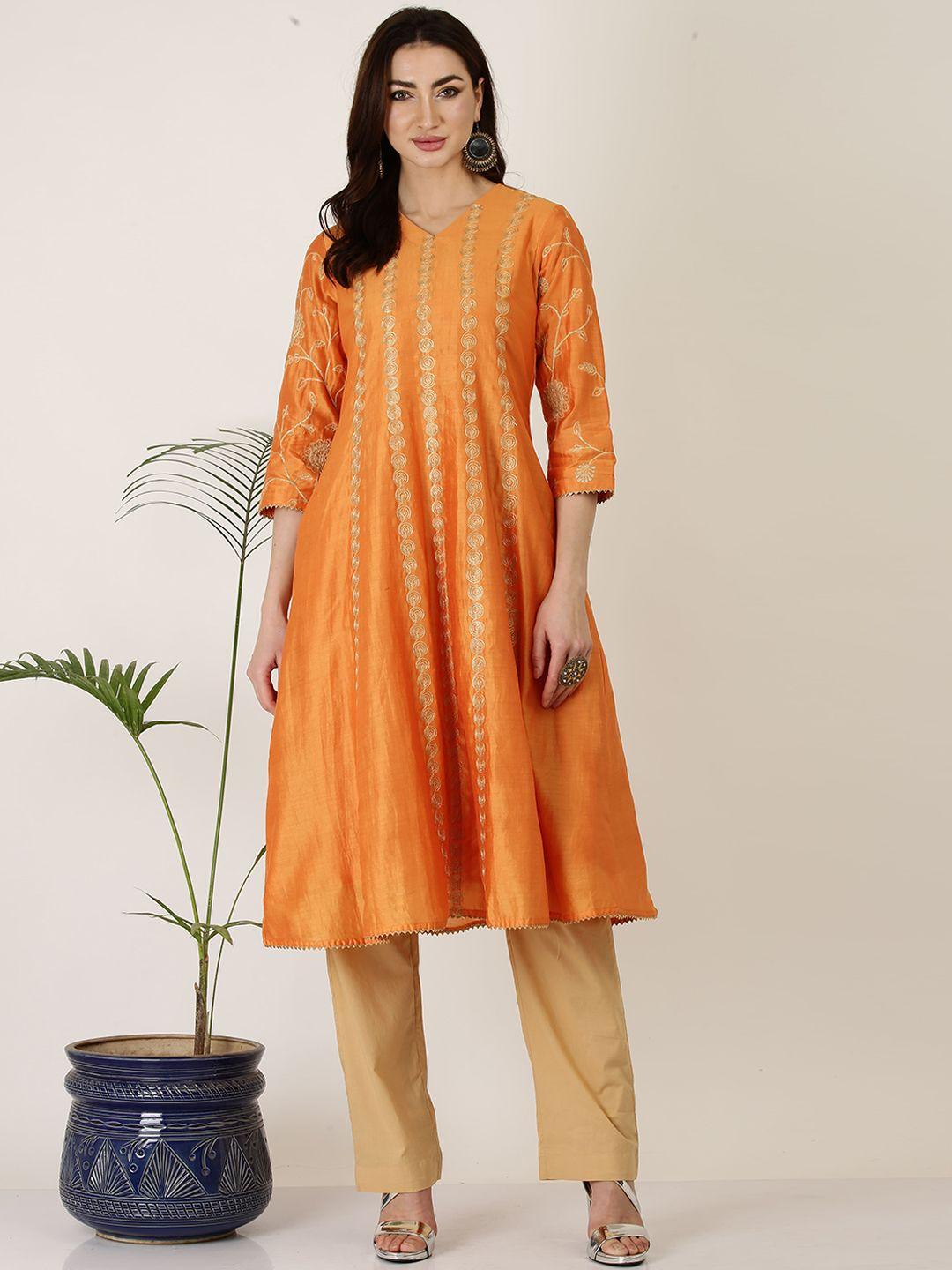 kaanchie nanggia floral embroidered pure silk kurta with trousers