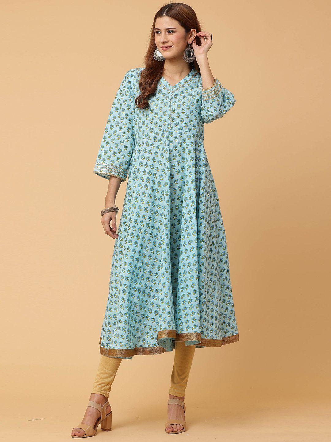 kaanchie nanggia floral printed v-neck anarkali cotton kurta