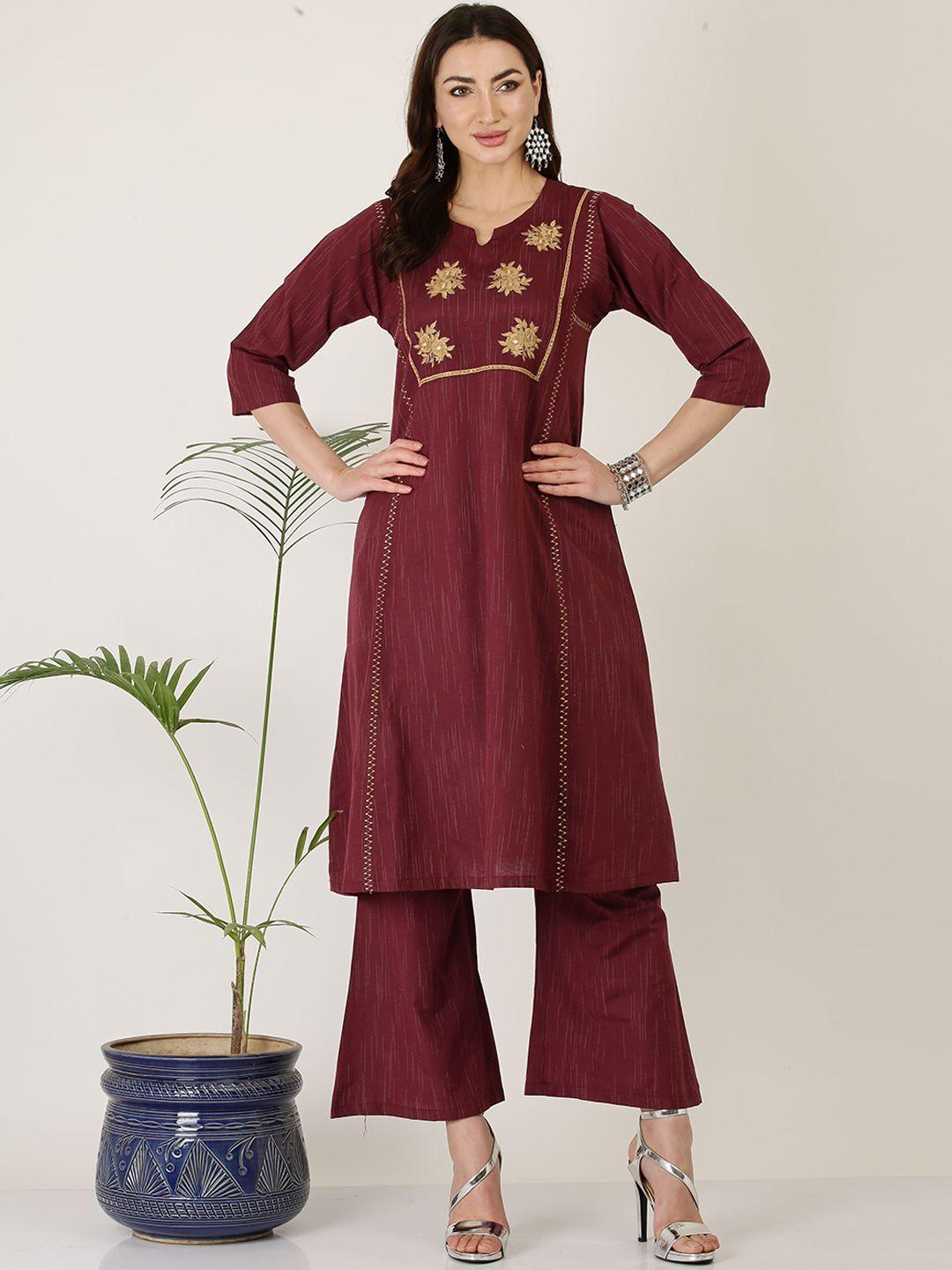 kaanchie nanggia floral yoke design a-line thread work pure cotton kurta with trousers