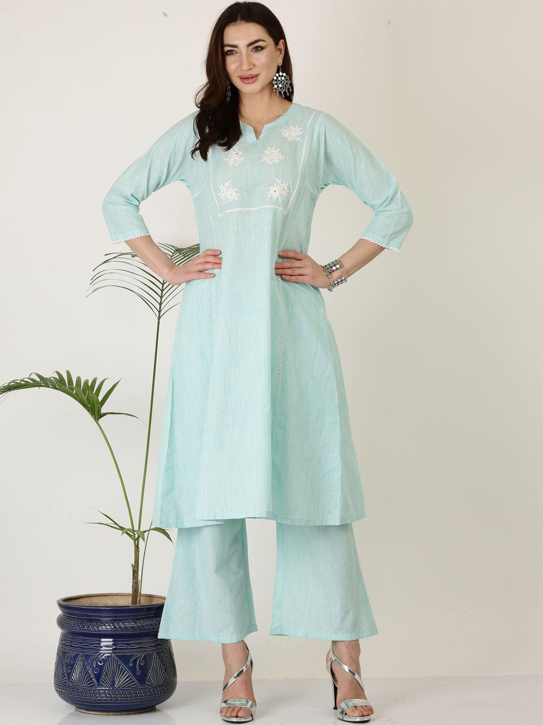 kaanchie nanggia floral yoke design a-line thread work pure cotton kurta with trousers