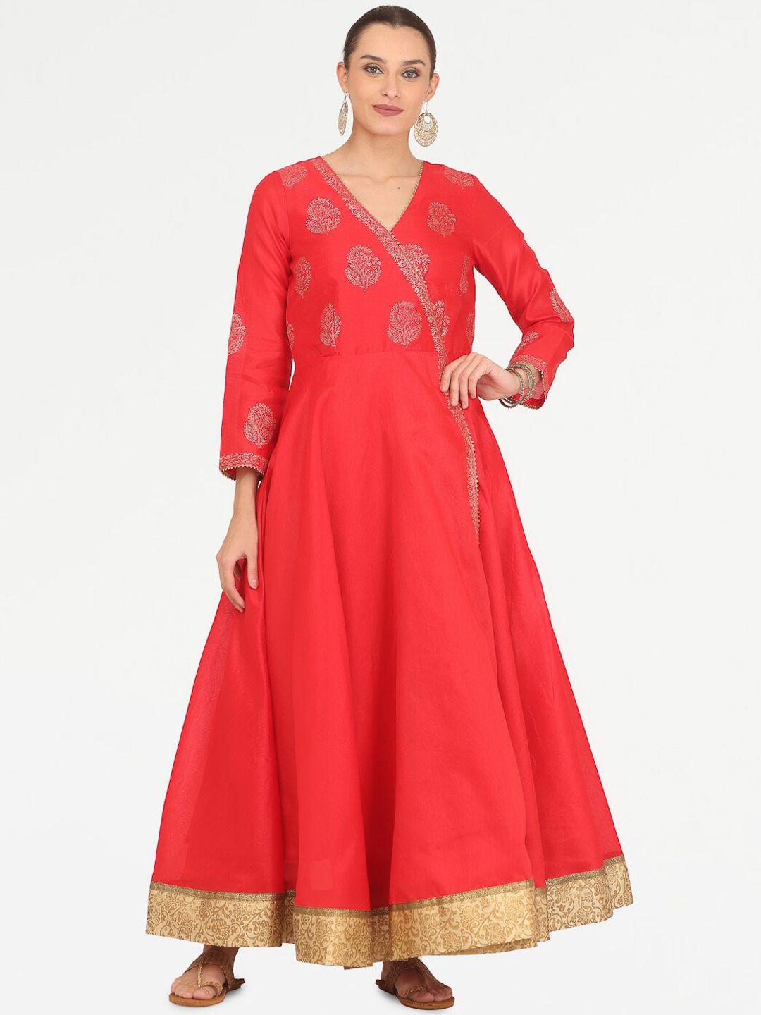 kaanchie nanggia floral yoke design gotta patti silk a-line ethnic dress