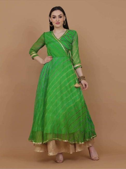 kaanchie nanggia green chiffon printed kurta