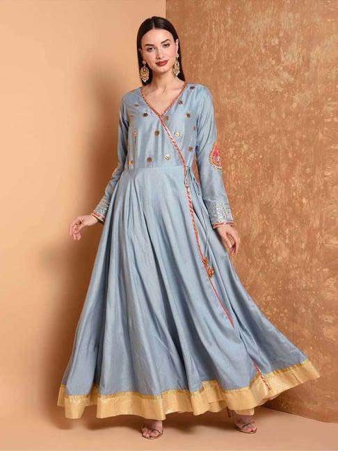 kaanchie nanggia grey silk blend embellished kurta