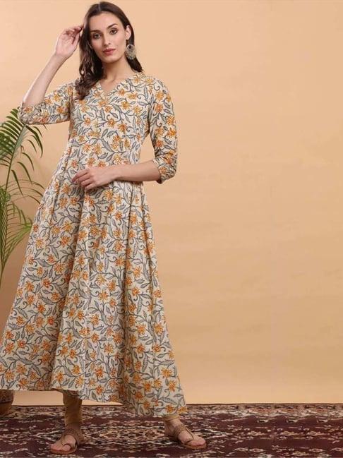 kaanchie nanggia lite beige block printed anarkali