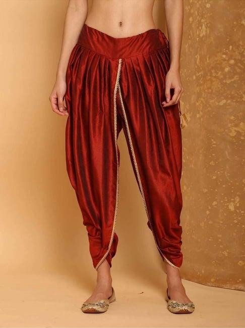 kaanchie nanggia maroon cotton silk pleated dhoti pants
