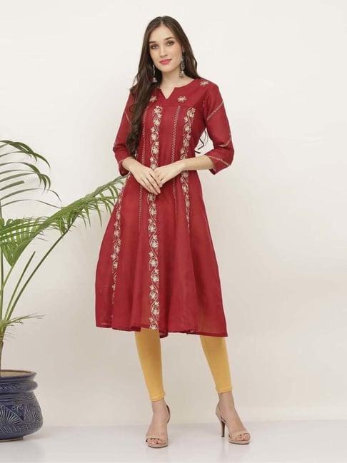 kaanchie nanggia maroon embroidery pure cotton kurta