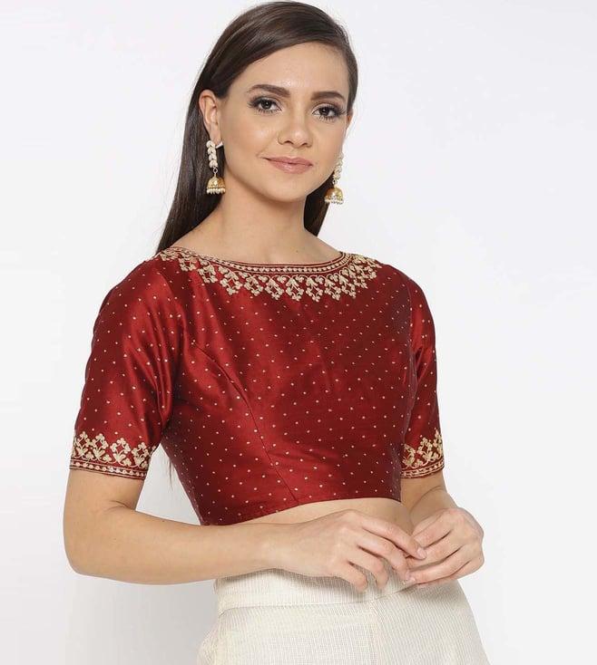 kaanchie nanggia maroon silk blend embroidered stitched blouse