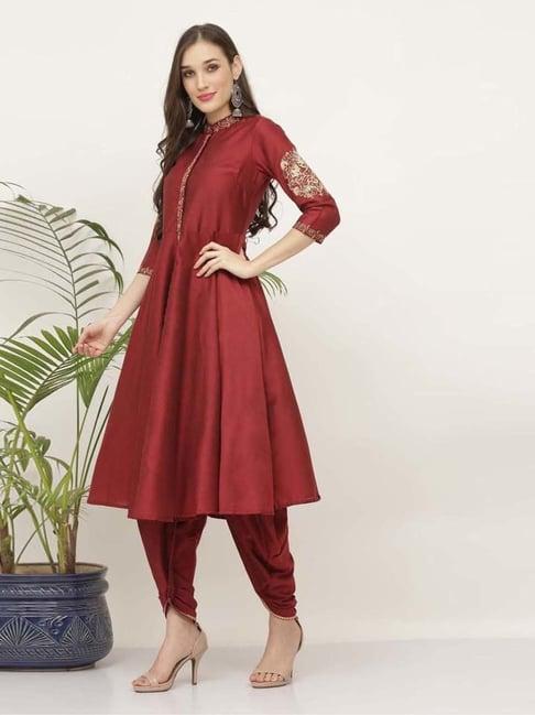kaanchie nanggia maroon silk blend set of kurta dhoti pants