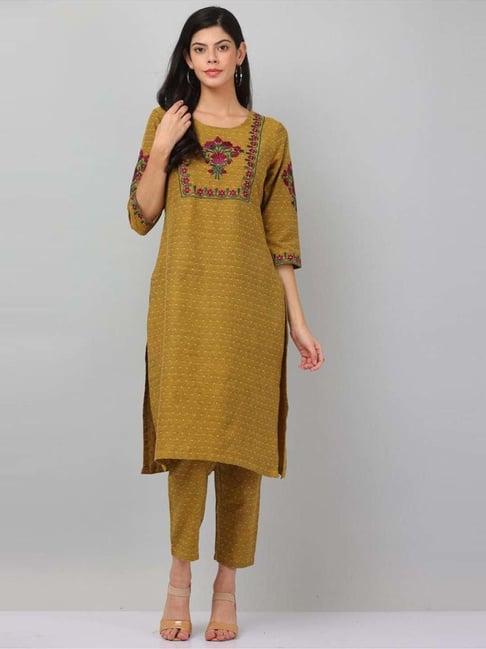 kaanchie nanggia mustured straight kurta and pant set