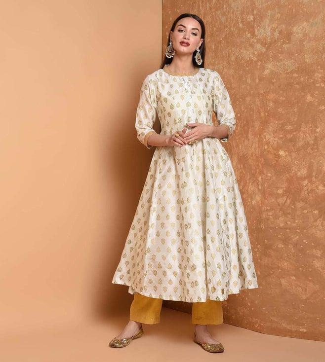 kaanchie nanggia off white chanderi printed kurta