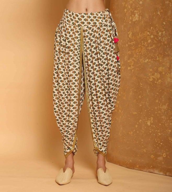 kaanchie nanggia off white cotton floral dhoti pants