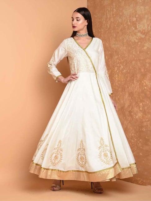 kaanchie nanggia off white silk blend embroidered anarkali kurta