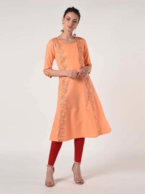 kaanchie nanggia orange cotton embroidered kurta