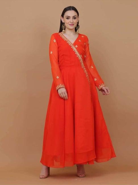 kaanchie nanggia orange georgette embroidered kurta