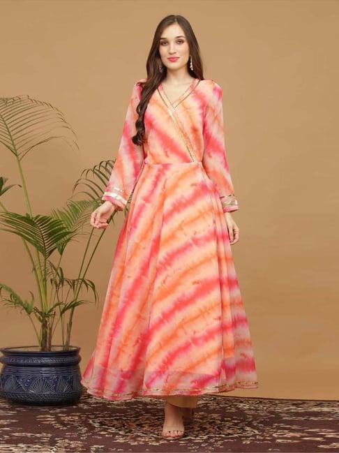 kaanchie nanggia orange printed georgette kurta