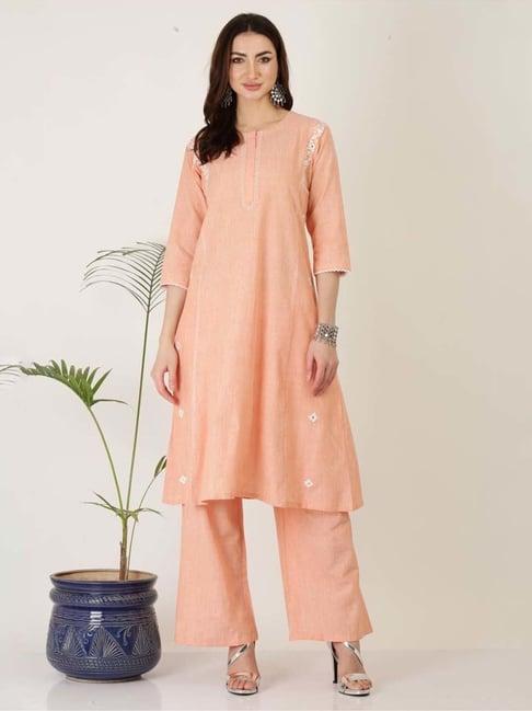 kaanchie nanggia peach cotton kurta palazzo set