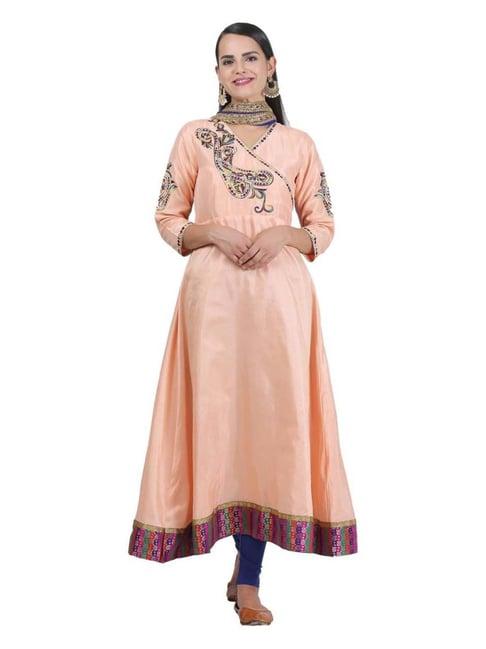 kaanchie nanggia peach silk anarkali and churidar with dupatta (set of 3)