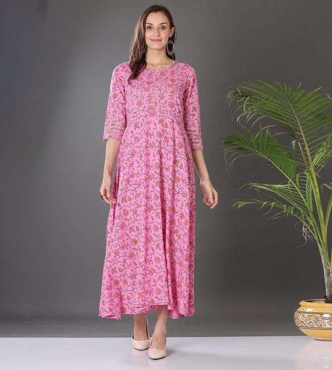 kaanchie nanggia pink cotton flayred gota work kurta