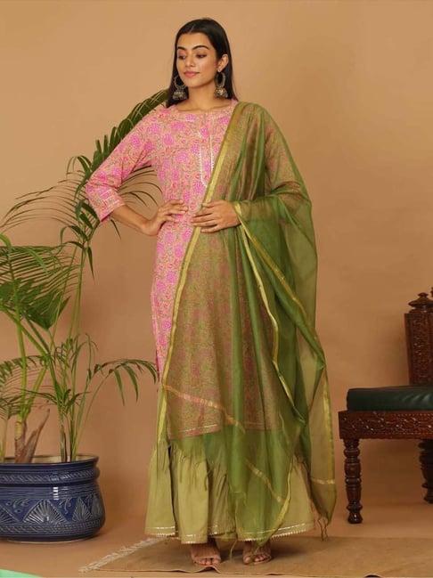 kaanchie nanggia pink cotton gota work kurta sharara with dupatta set