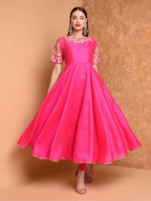 kaanchie nanggia pink embroidered full length anarkali kurta