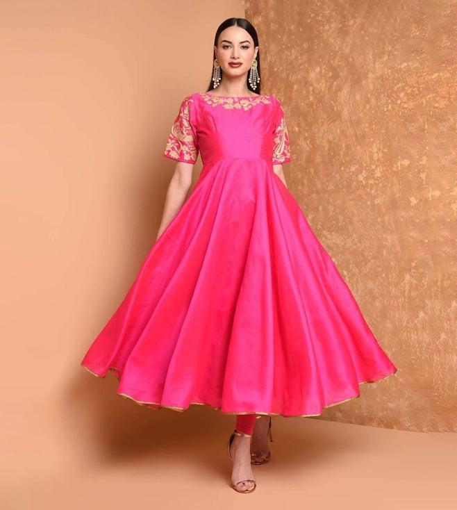 kaanchie nanggia pink embroidered full length anarkali kurta