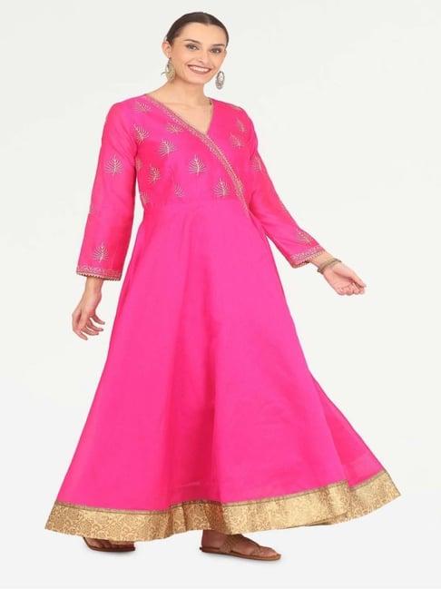 kaanchie nanggia pink printed with gota work anarkali