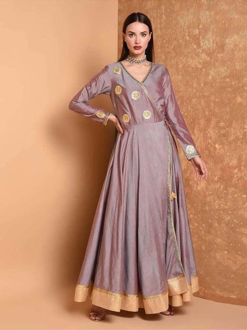 kaanchie nanggia purple silk blend embellished kurta