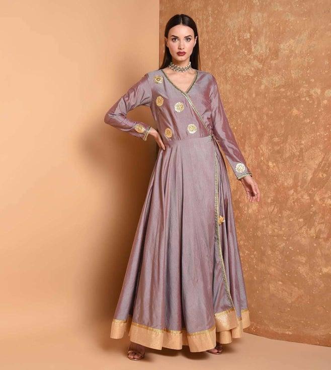 kaanchie nanggia purple silk blend embellished kurta