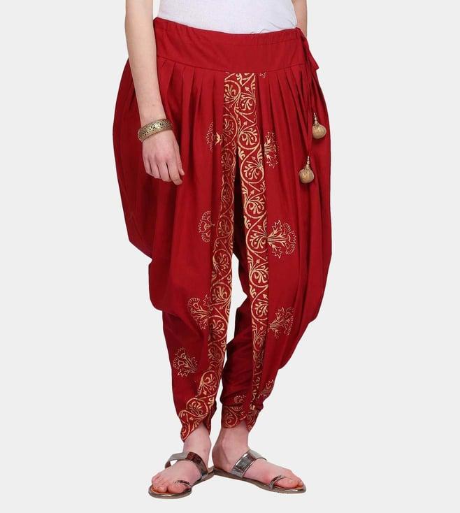 kaanchie nanggia red cotton printed dhoti pants