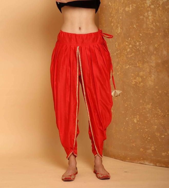 kaanchie nanggia red cotton silk pleated dhoti pants
