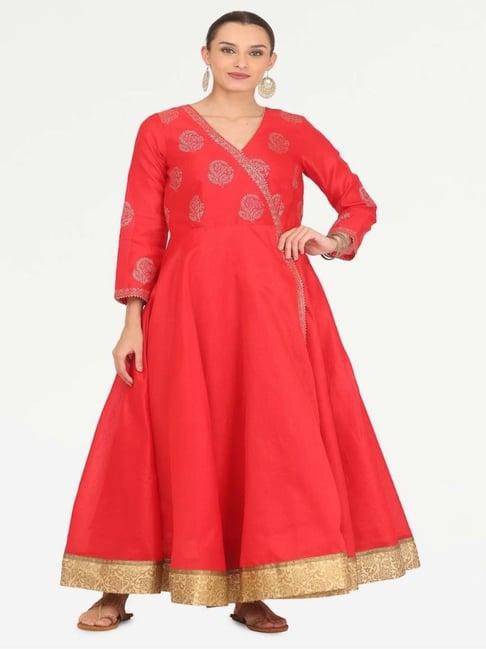 kaanchie nanggia red printed with gota work anarkali