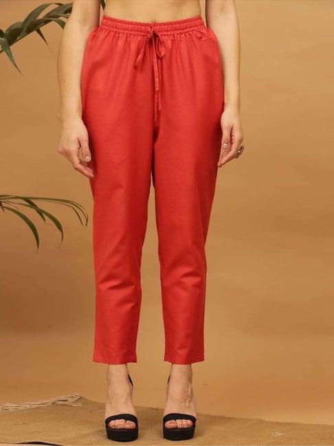 kaanchie nanggia red solid cotton pants