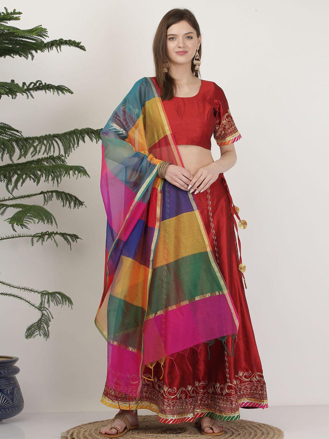 kaanchie nanggia round neck zari silk ready to wear lehenga & blouse with dupatta