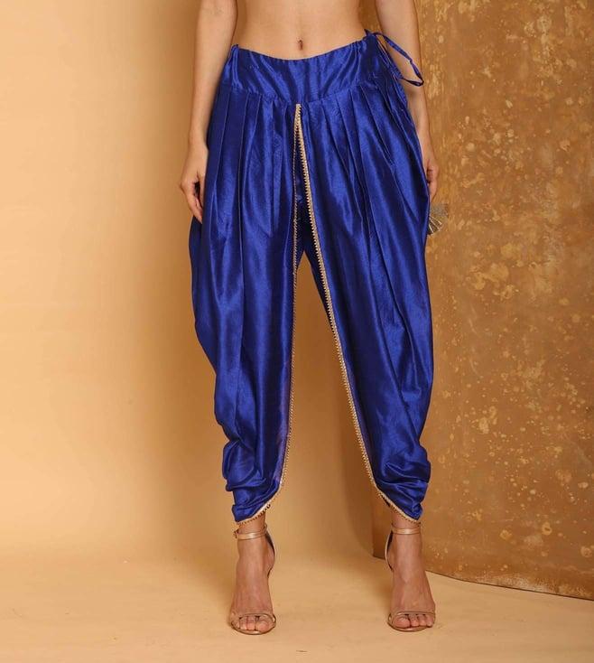 kaanchie nanggia royal blue cotton silk pleated dhoti pants