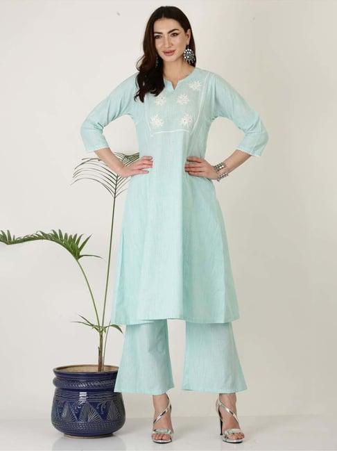 kaanchie nanggia sky blue cotton kurta palazzo set