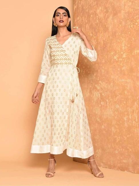 kaanchie nanggia white cotton angrakha block print kurta