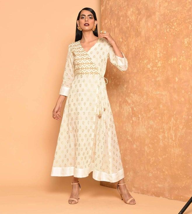 kaanchie nanggia white cotton angrakha block print kurta