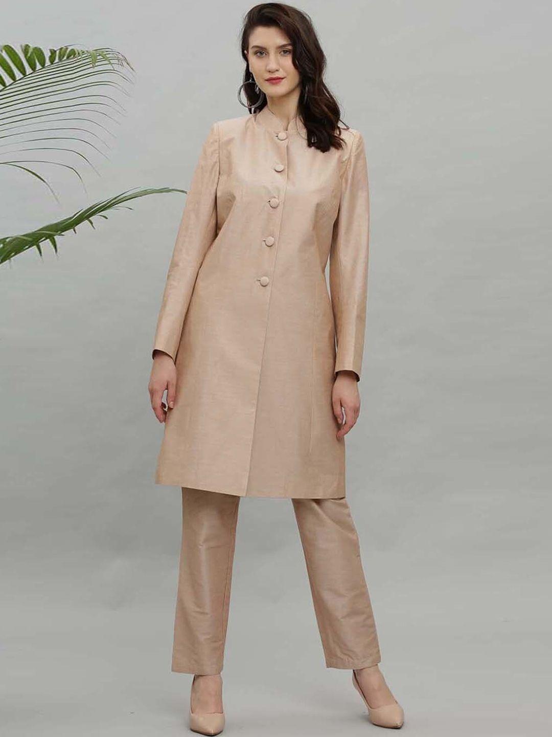 kaanchie nanggia women beige regular pure silk kurta with trousers