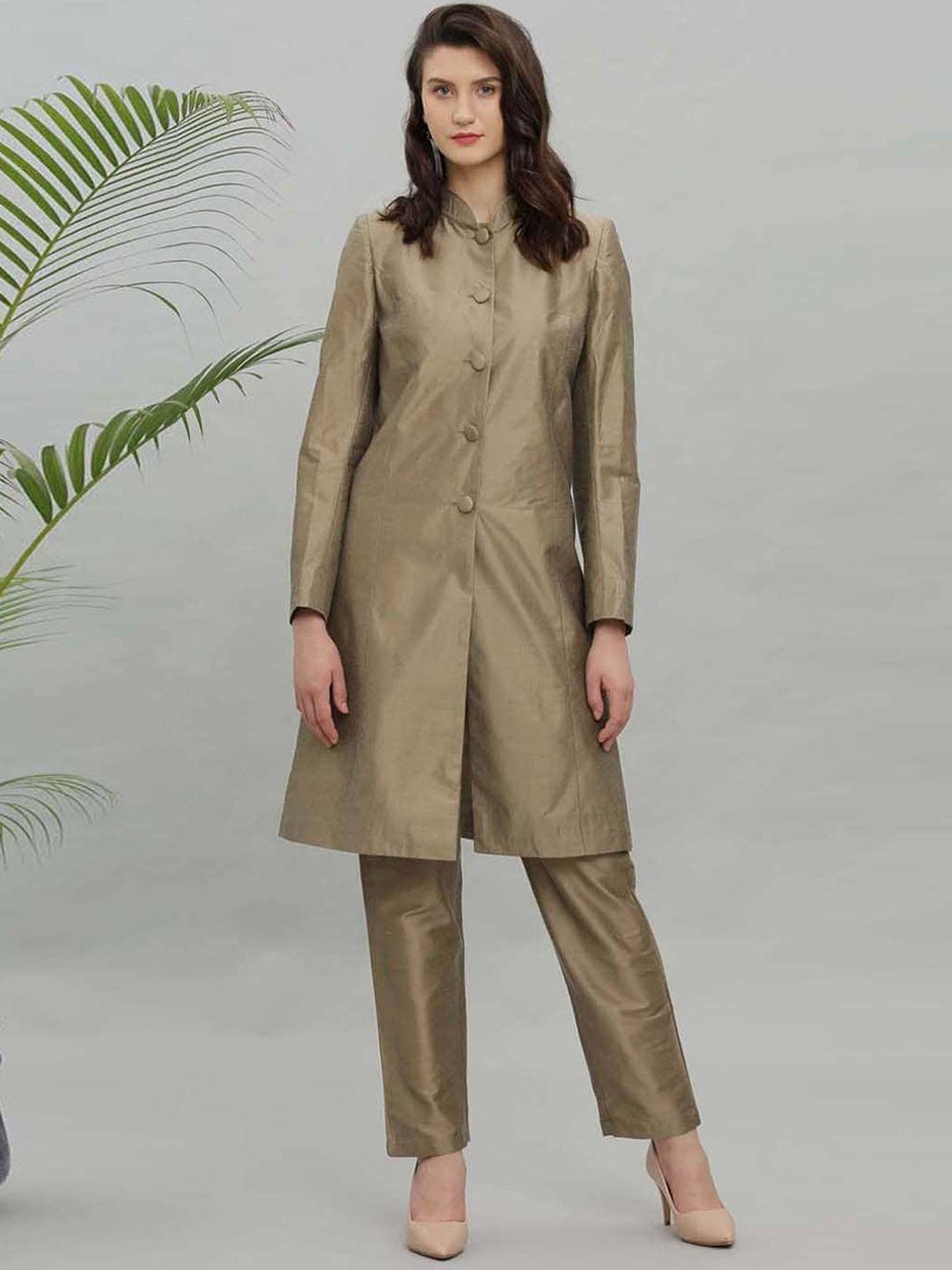 kaanchie nanggia women brown regular pure silk kurta with trousers