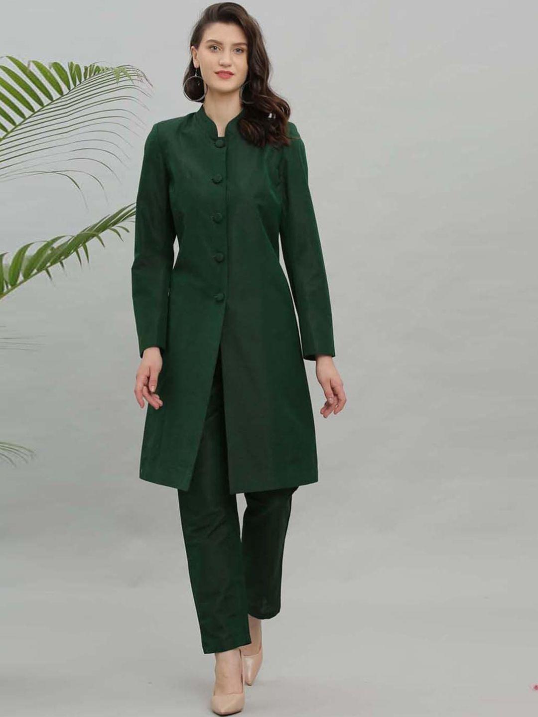 kaanchie nanggia women green regular pure silk kurta with trousers