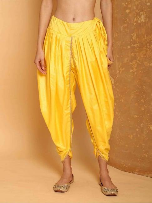 kaanchie nanggia yellow cotton silk pleated dhoti pants