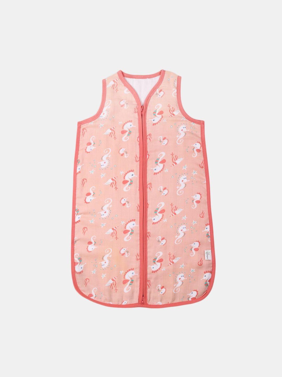 kaarpas infants pink printed premium organic cotton 2- layer muslin sustainable sleeping bag