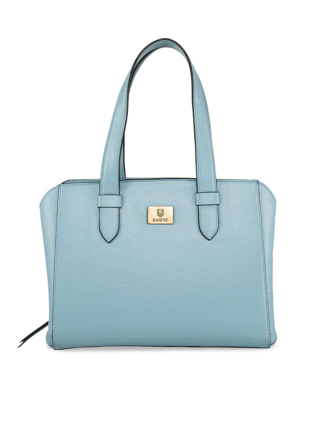 kaaytee blue pu structured shoulder bag with tasselled