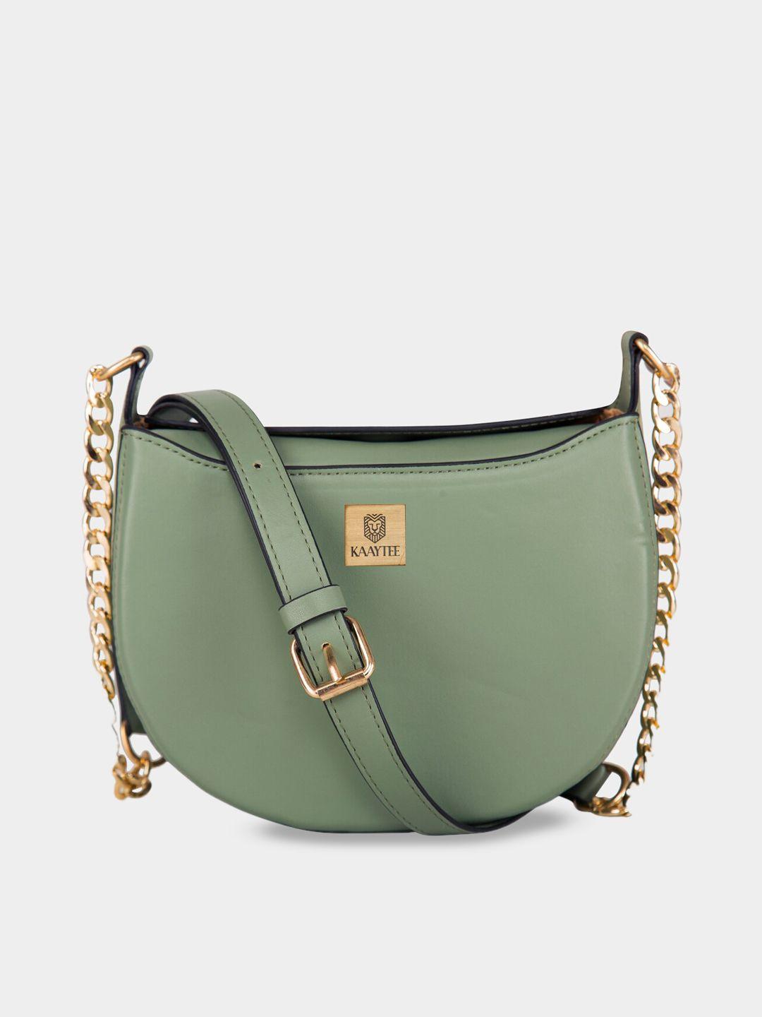 kaaytee green pu structured sling bag with applique