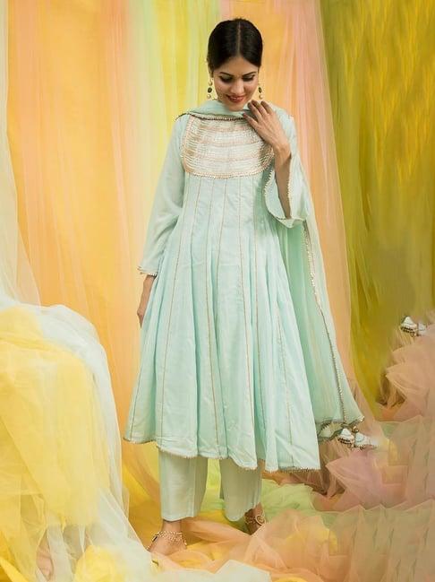 kacha tanka sky blue aasmani chand kurta with pant and dupatta