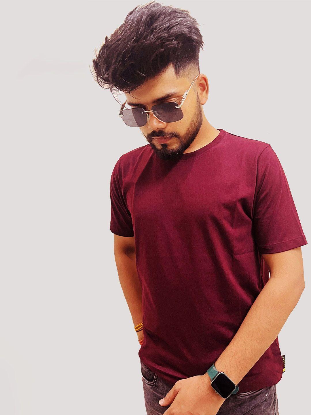 kaezri men maroon v-neck pockets t-shirt