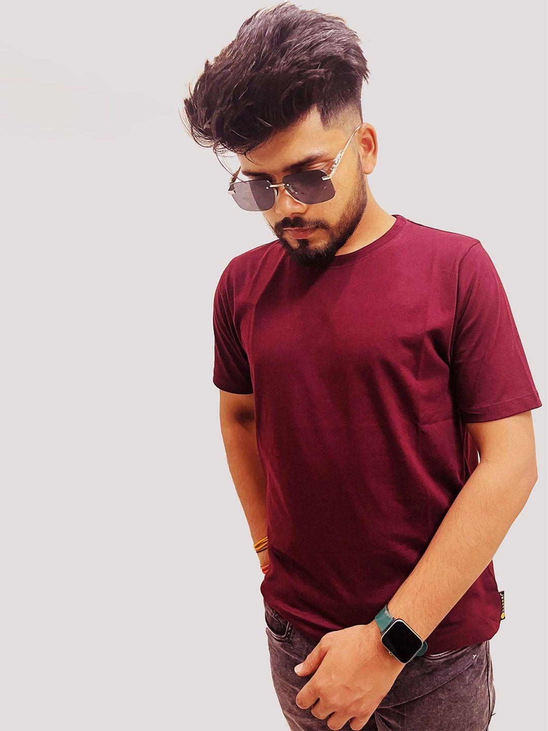 kaezri men maroon v-neck pockets t-shirt