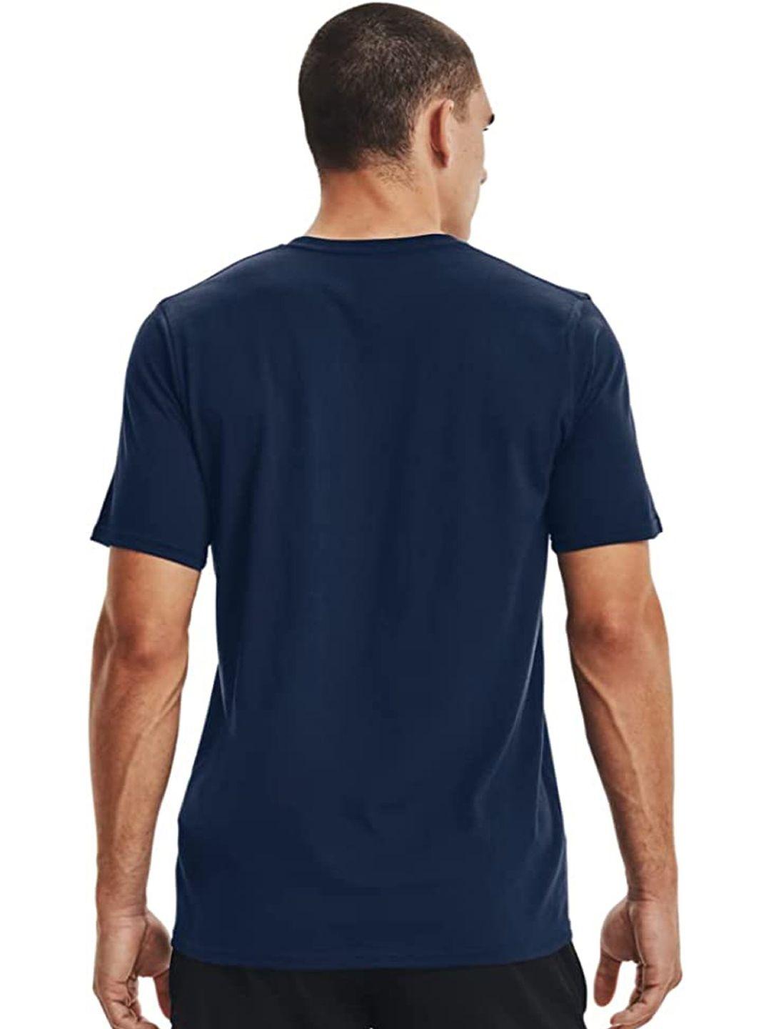 kaezri men navy blue high neck drop-shoulder sleeves t-shirt